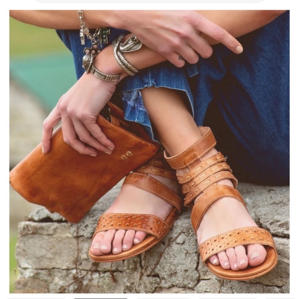 Bed Stu Artemis Gladiator Leather Sandals Womens Brown Back Zipper Padded Sz 8